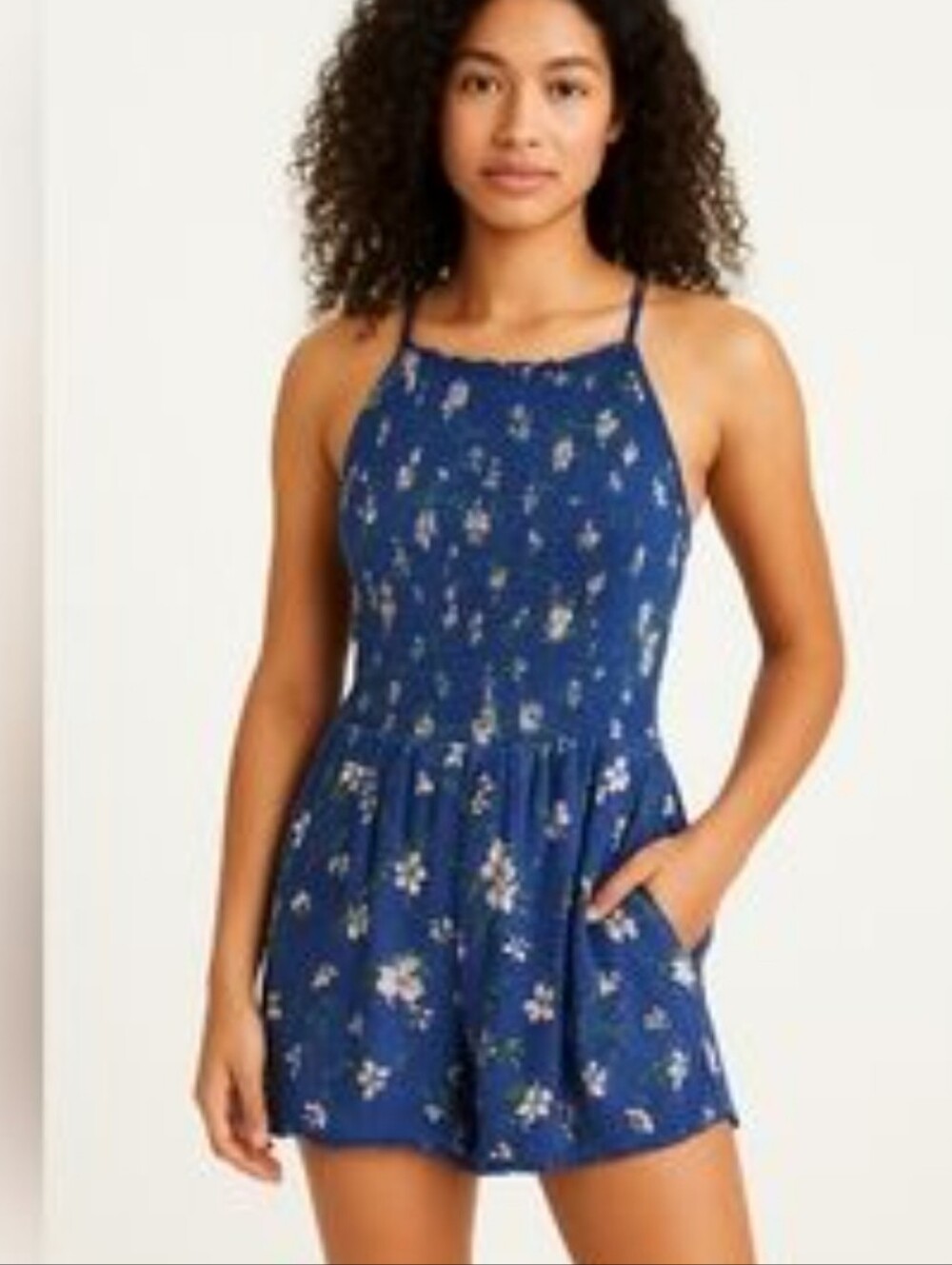 American Eagle Outfitters Blue Floral Halter Romper